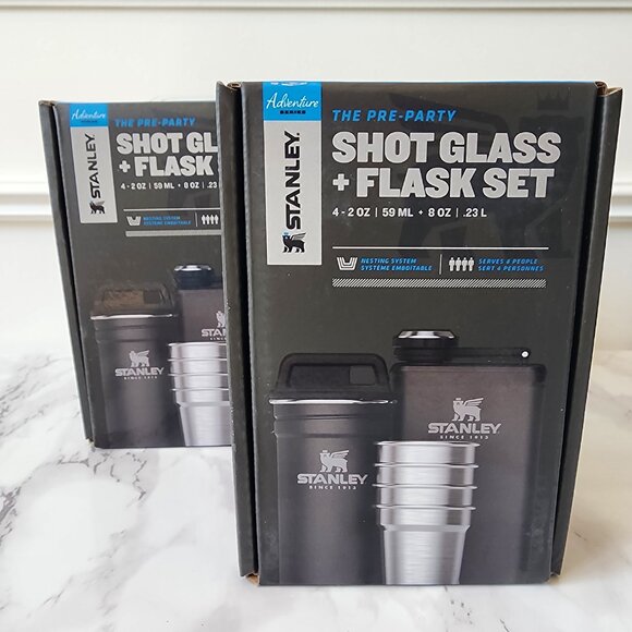 NIB Set of TWO Stanley Adventure Pre-Party Shot Glass + Flask Set in Black - Picture 2 of 12